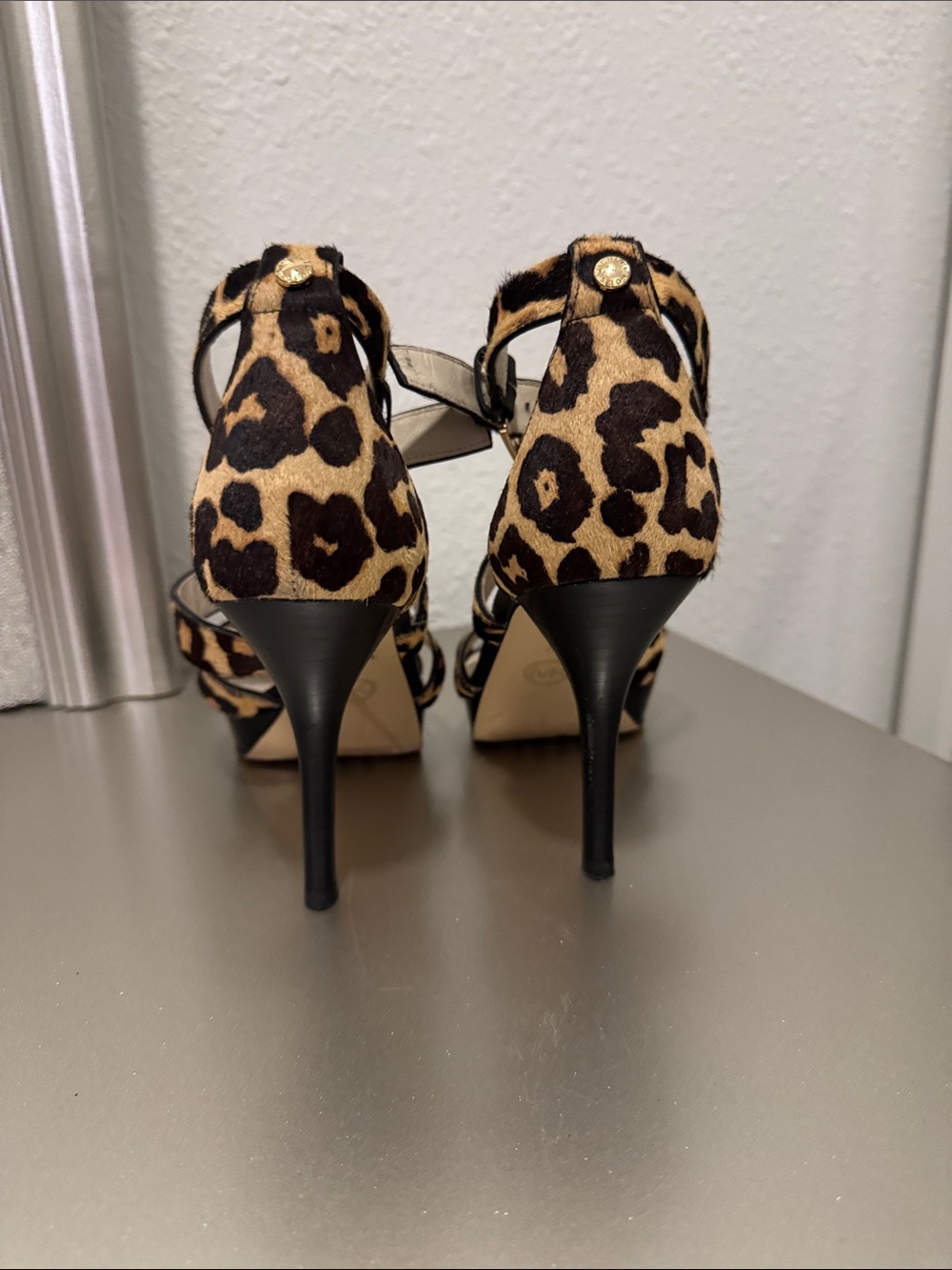 MICHAEL Michael Kors Leopard-Print Strappy Sandals with Black and Gold Accents - Picture 4 of 6